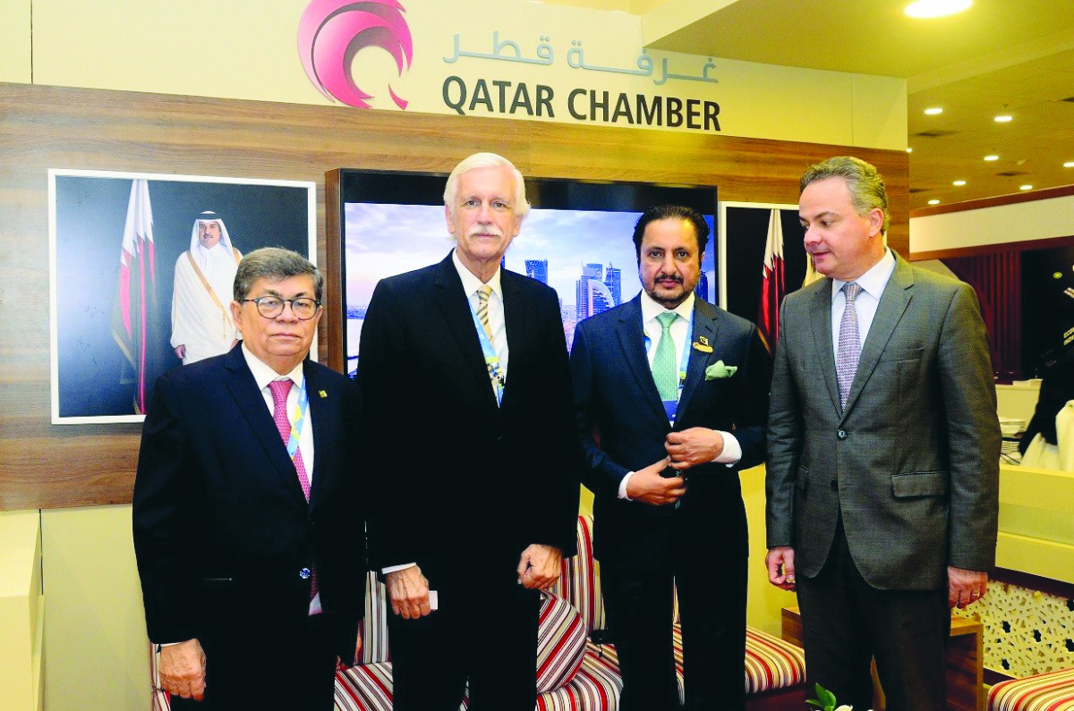 Qatar Chamber Chairman Sheikh Khalifa bin Jassim Al Thani (second right) with other officials on the sidelines of the 11th World Chambers Congress.