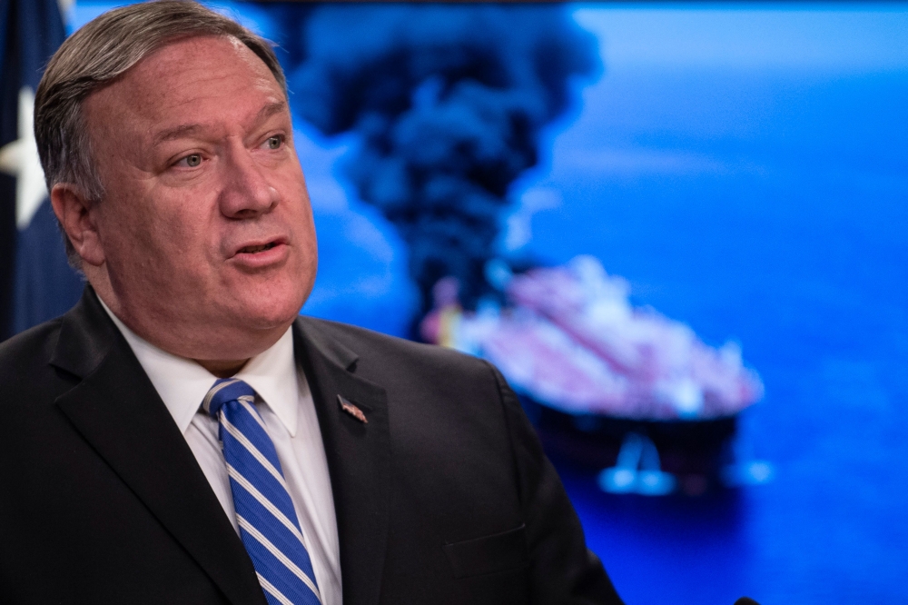 In this file photo taken on June 13, 2019 US Secretary of State Mike Pompeo delivers remarks to the media at the State Department in Washington, DC.  AFP / Eric Baradat 
