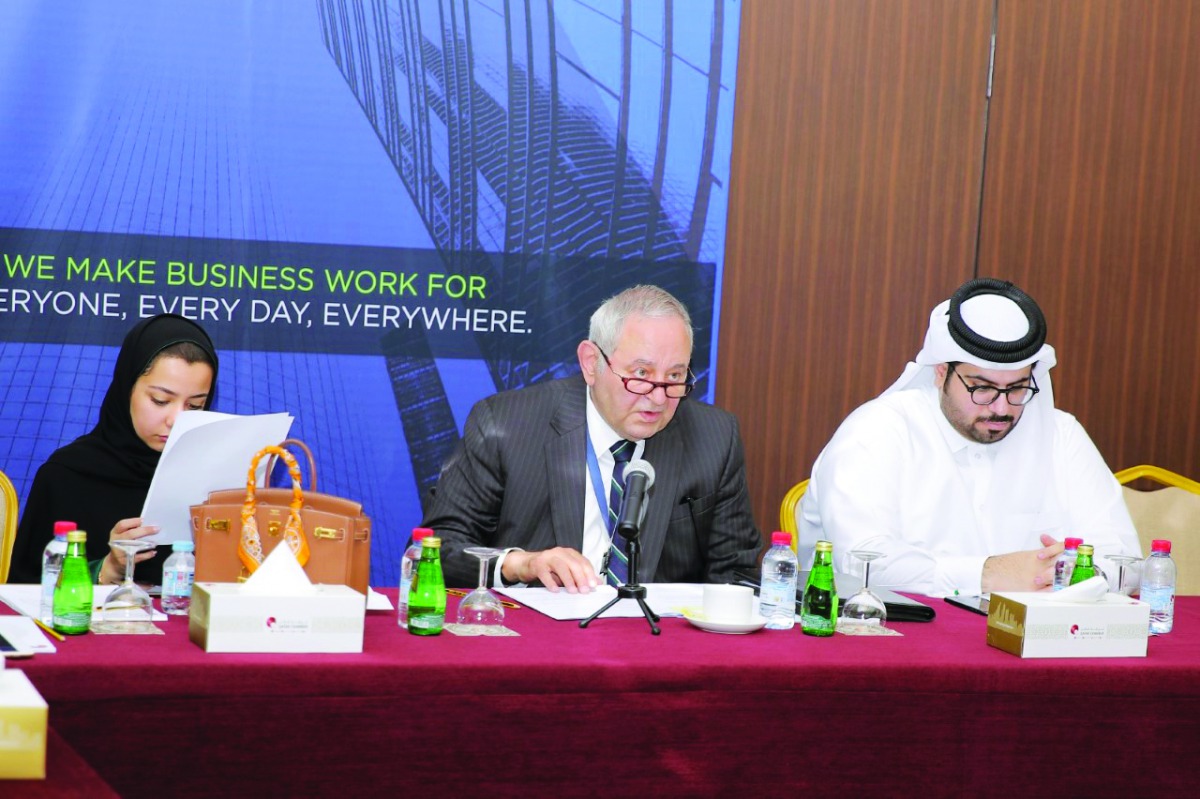 The International Chamber of Commerce officials during the Banking Commission meeting at Qatar Chamber headquarters.