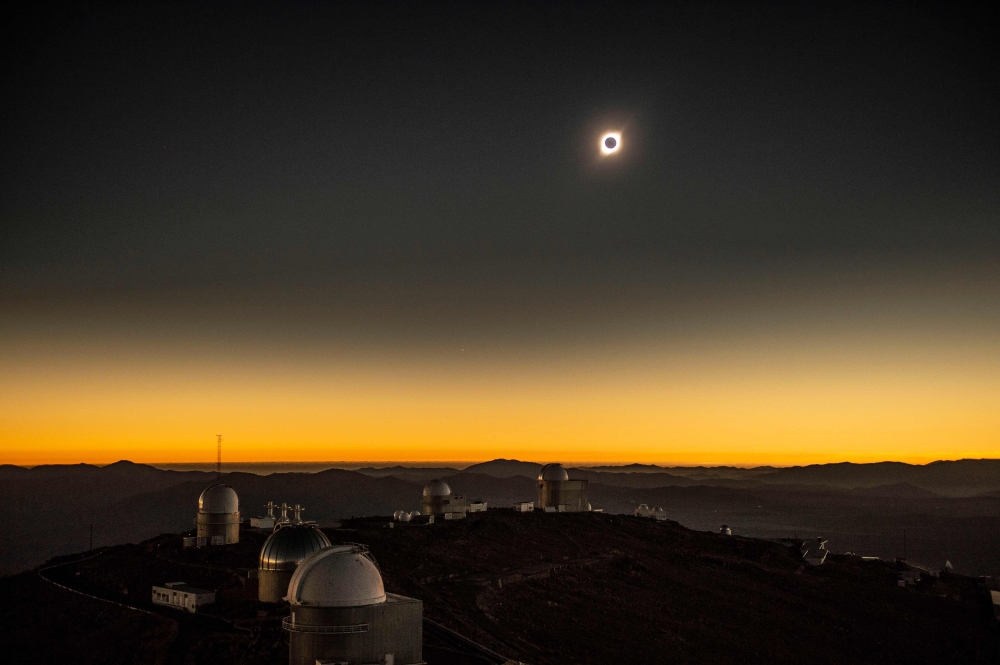 Solar eclipse as seen from the La Silla European Southern Observatory (ESO) in La Higuera, Coquimbo Region, Chile, on July 02, 2019. AFP / Martin BERNETTI
