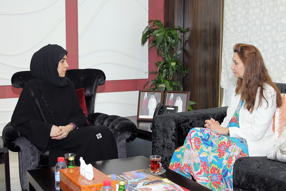 Ambassador of Spain to Qatar, Belen Alfaro Hernandez (right) and Ibtihaj Al Ahmadani, Board Member of Qatar Chamber, and the President of the Qatari Businesswomen Forum, during the meeting, at QC headquarters, yesterday.