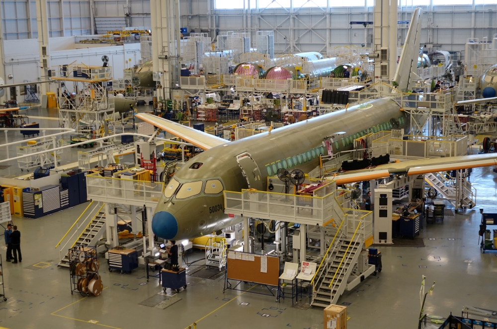 An Airbus A220 passenger jet, formerly known as the Bombardier CSeries, stands in the final assembly line where the European company plans a $30 million investment to keep up with forecast demand, in Mirabel near Montreal, Quebec, Canada January 14, 2019.