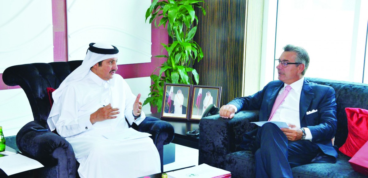 QC Chairman Sheikh Khalifa bin Jassim Al Thani meeting with  Pietro Paolo Rampino at the Qatar Chamber headquarters.