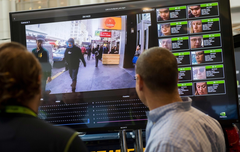 A  facial recognition system for law enforcement during the NVIDIA GPU Technology Conference. AFP file photo /Saul Loeb