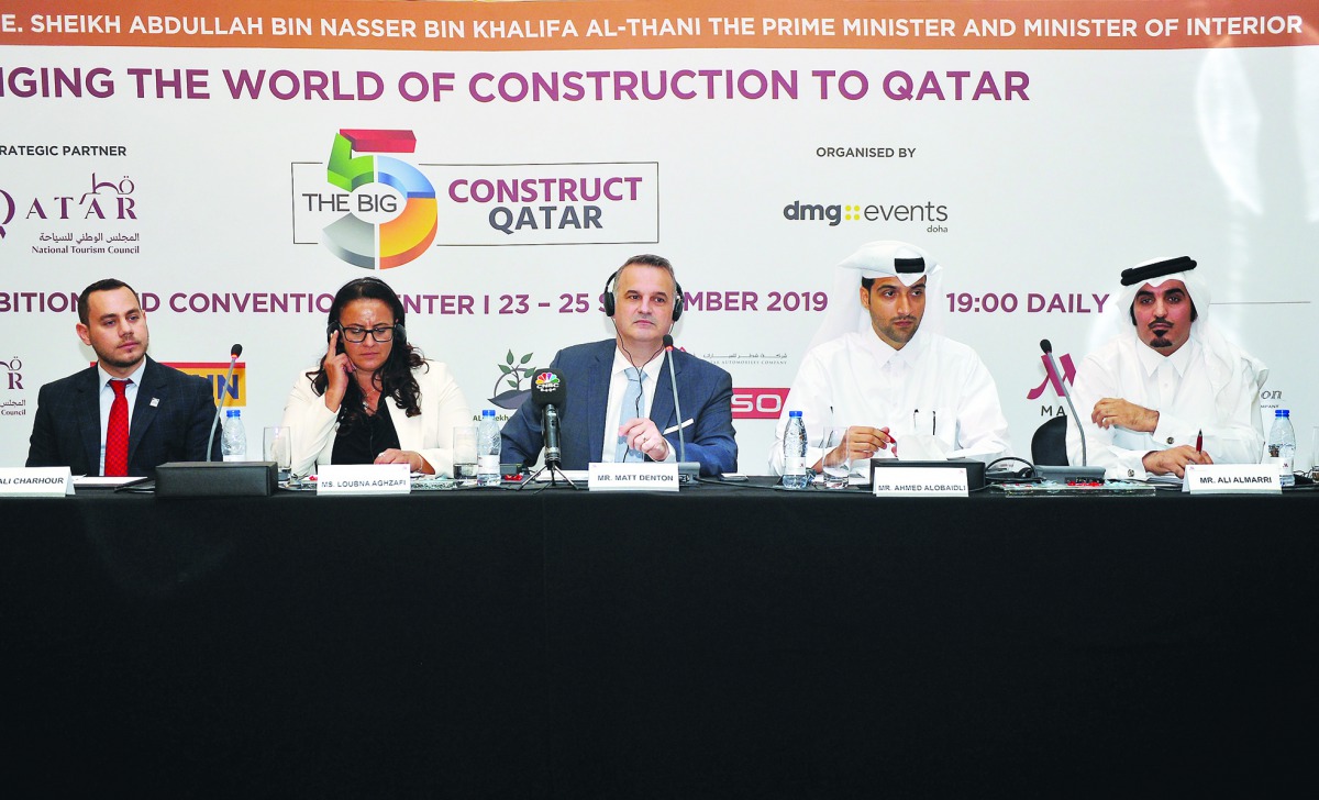 Matt Denton (centre), President of dmg events, with Ali Charhour (left), Group Business Development Manager at Al Darwish Engineering; Loubna Aghzafi (second left), Country Manager, dmg events Doha; Ahmed Alobaidli (second right), Qatar National Tourism C