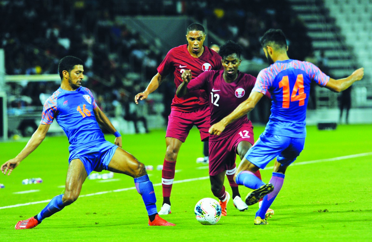 Players battle for the ball possession during their 2022 FIFA World Cup and 2023 Asian Cup joint qualifier at the Al Sadd Stadium in Doha, on Tuesday.
Picture: Salim Matramkot / The Peninsula