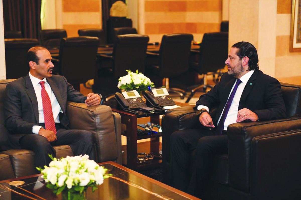 The Minister of State for Energy Affairs H E Saad bin Sherida Al Kaabi (left), holding discussions with Saad Al Hariri, the Prime Minister of the Lebanese Republic, in Beirut yesterday.