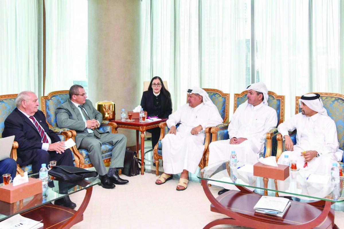 Sheikh Faisal bin Qassim Al Thani (third right), Chairman of the Qatari Businessmen Association (QBA), meeting with the visiting members of the Cuban official delegation from the Ministry of Trade and Foreign Investment, in Doha yesterday.  