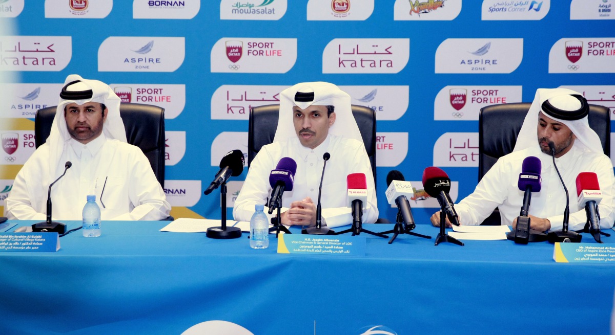 From left: General Manager of Katara, Dr Khalid bin Ibrahim Al Sulaiti, Secretary-General of Qatar Olympic Committee and Director-General of the Local Organising Committee, Jassim Rashid Al Buenain and Chief Executive Officer of Aspire Zone Foundation, Mo