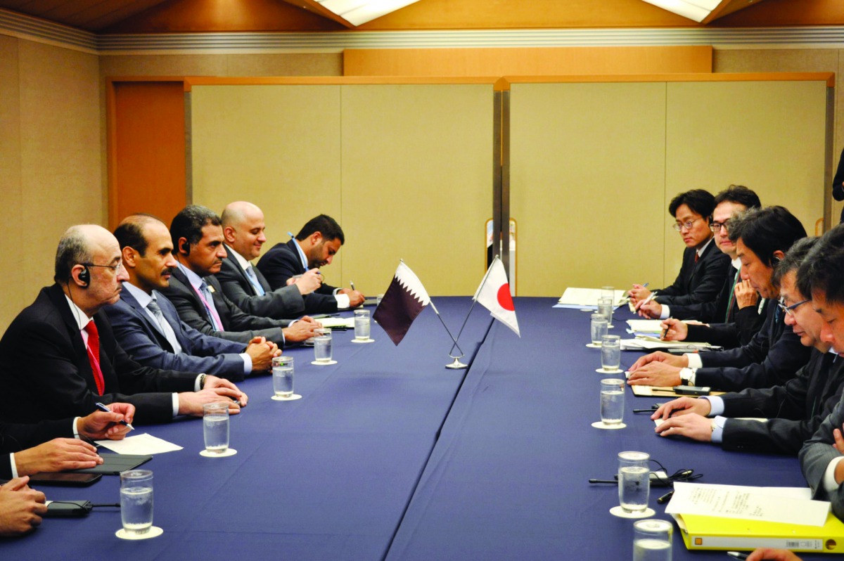 H E Saad bin Sherida Al Kaabi (second left), the Minister of State for Energy Affairs, holding talks with Isshu Sugawara, Japan’s Minister of Economy, Trade and Industry, in Tokyo.