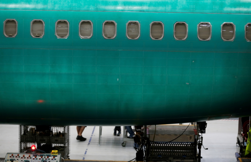 Part of the unpainted fuselage of a 737 Max aircraft at the Boeing factory in Renton, Washington, March 27, 2019. Reuters / Lindsey Wasson