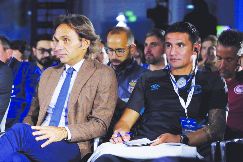 Tim Cahill (right) attends the “Aspire Academy Global Summit” yesterday.  