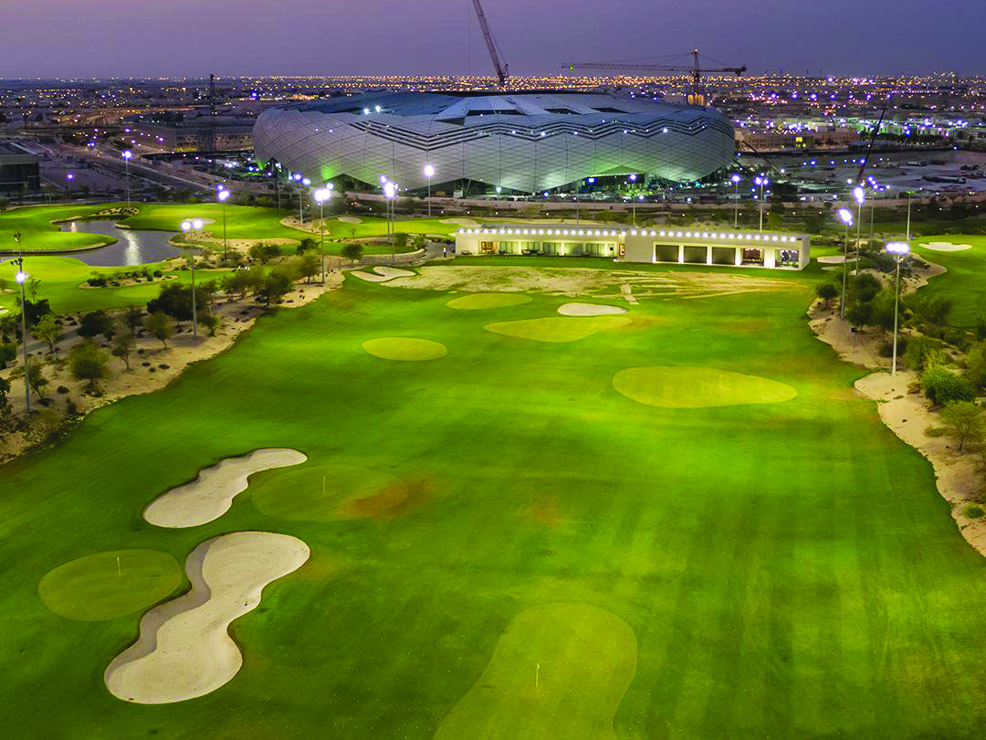 A general view of the Education City Golf Club (ECGC) in Doha, with the Education City Stadium in the backdrop. Picture: Twitter / @Roadto2022