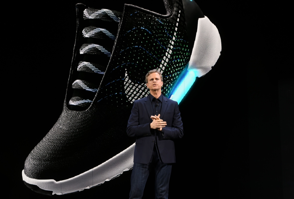 Nike's Mark Parker reveals their latest innovative sports products during an event in New York on March 16, 2016. AFP / Jewel Samad