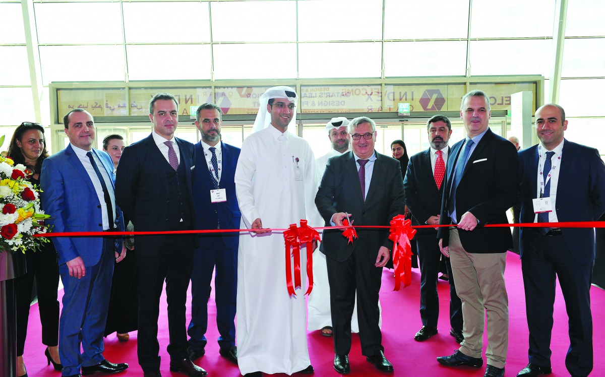 The Turkish Ambassador to Qatar, Fikret Ozer (fourth right), opening the INDEX Qatar 2019 at Doha Exhibition and Convention Center yesterday. Pic: Salim Matramkot/The Peninsula
