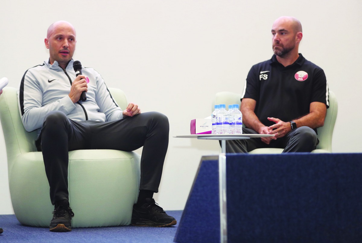 Qatar football team coach Felix Sanchez (right) taking part in the 4th ‘Association of Sports Institutes in Asia’ (ASIA) congress at Aspire Academy yesterday. 