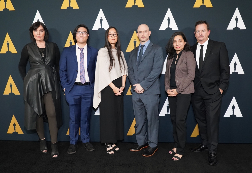(L-R) Karen McDermott, Aaron Chung, Jen Yuh Nelson, Walker McKnight, Renee Pillai and Sean Malcolm attend the Academy Nicholl Fellowships Screenwriting Awards at AMPAS Samuel Goldwyn Theater on November 07, 2019 in Beverly Hills, California. Rachel Luna/G
