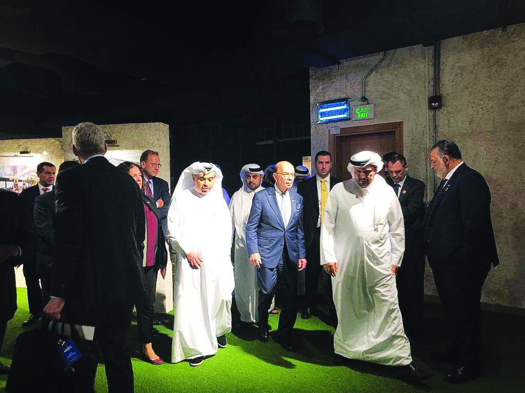 Minister of Commerce and Industry H E Ali bin Ahmed Al Kuwari, US Secretary of Commerce Wilbur Ross and top officials taking a tour of Baladna, in Qatar.