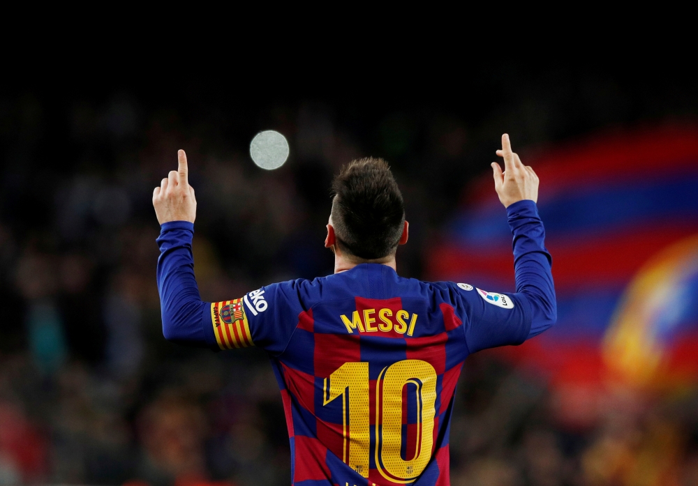 Barcelona's Lionel Messi celebrates scoring their second goal, November 9, 2019 . REUTERS/Albert Gea 