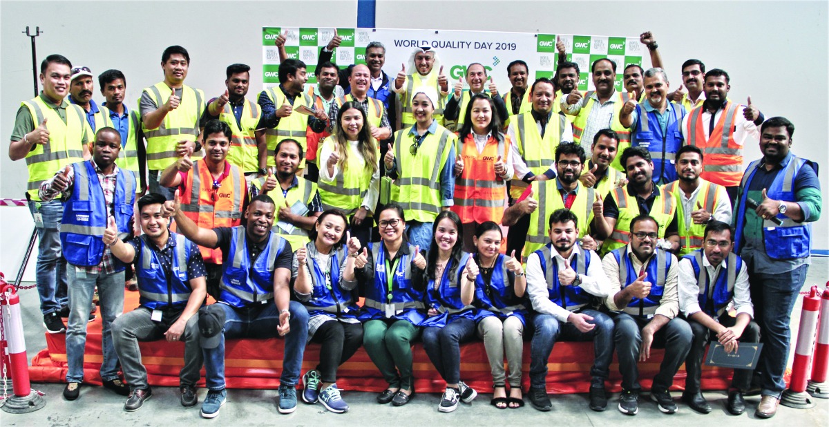 GWC officials and staff celebrating World Quality Day 2019 at one of the company’s Warehouses in Logistics Village Qatar (LVQ).