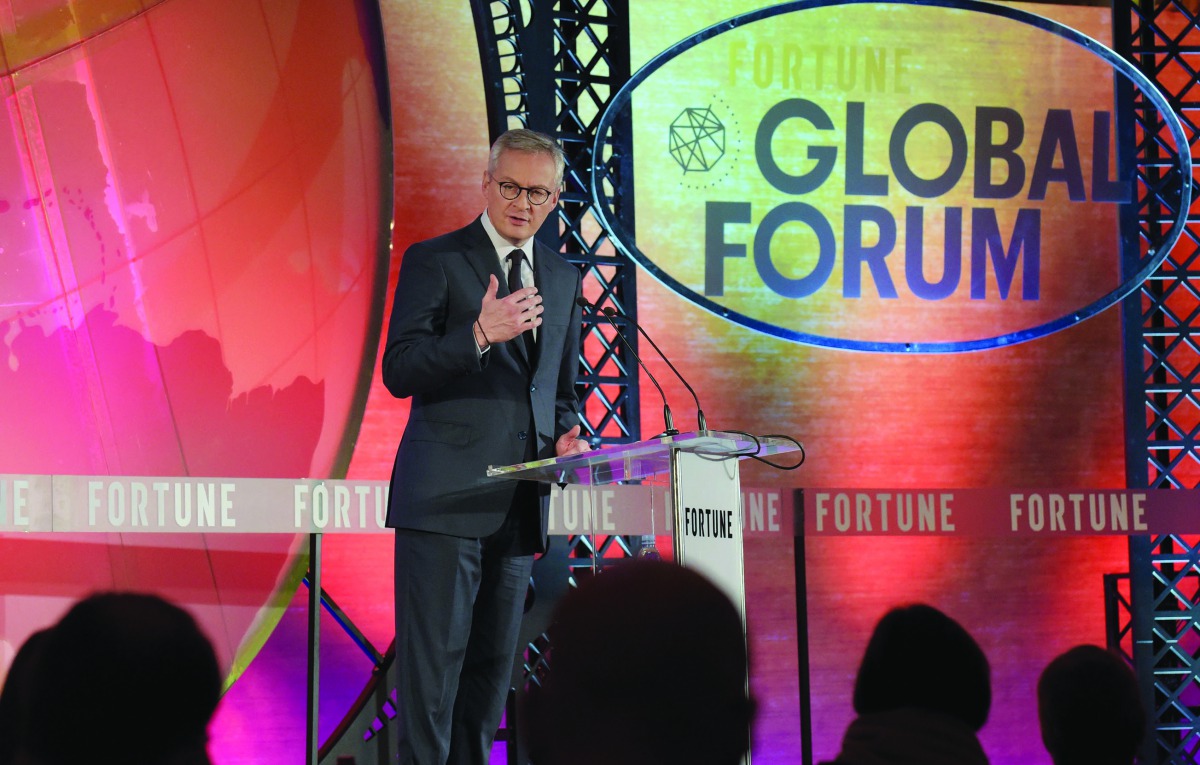 French Economy and Finance Minister Bruno Le Maire addresses the audience during the Fortune Global Forum event in Paris on November 18, 2019. AFP / Eric Piermont