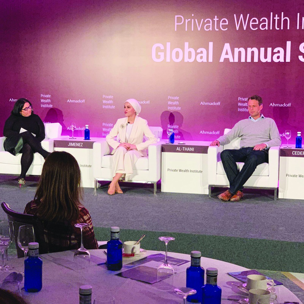 Sheikha Alanoud bint Hamad Al Thani (centre) attending the Global Annual Summit in Madrid.
