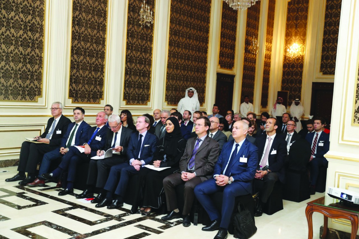 Reem Al Mansoori (third right), Assistant Undersecretary of Digital Society Development Sector at the Ministry of Transport and Communications (MoTC); Franck Gellet (fourth right), the French Ambassador to Qatar, and other dignitaries sitting with the mem