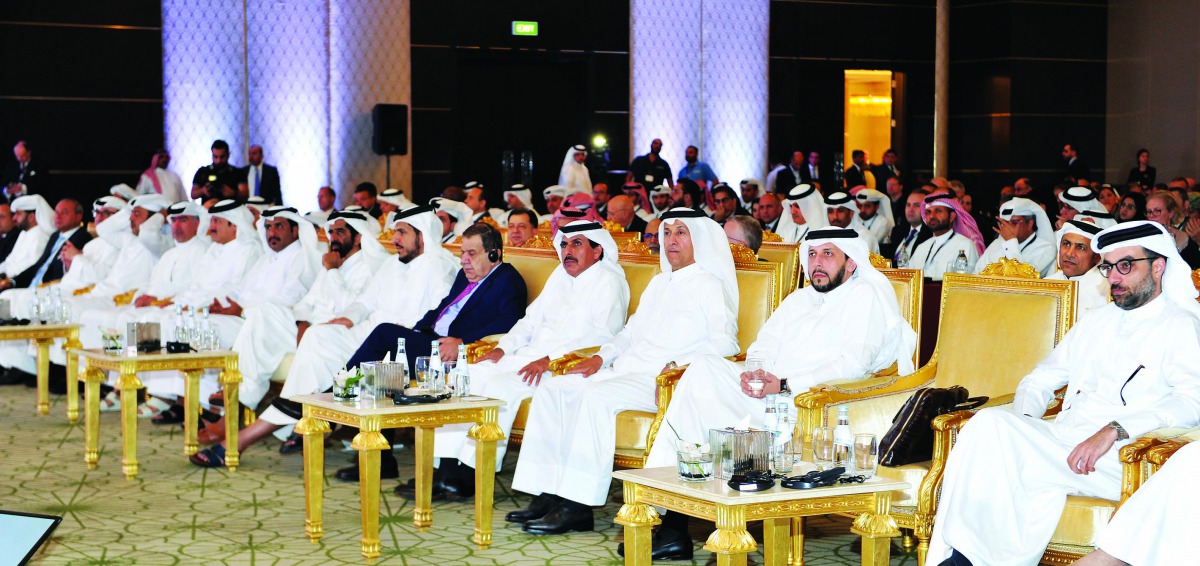 Qatar Central Bank (QCB) Governor, H E Sheikh Abdullah bin Saoud Al Thani (third right) and other dignitaries during the opening of the Euromoney Qatar Conference at St Regis Hotel in Doha, yesterday.   
Pic: Salim Matramkot/The Peninsula
