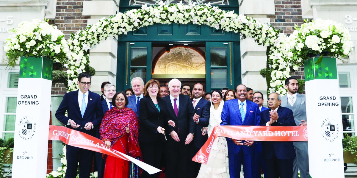 M A Yusuff Ali, Chairman and MD of LuLu Group International; Adeeb Ahamed, Managing Director, Twenty14 Holdings; and other dignitaries at the grand opening of the historic ‘The Great Scotland Yard Hotel, in London, recently. 