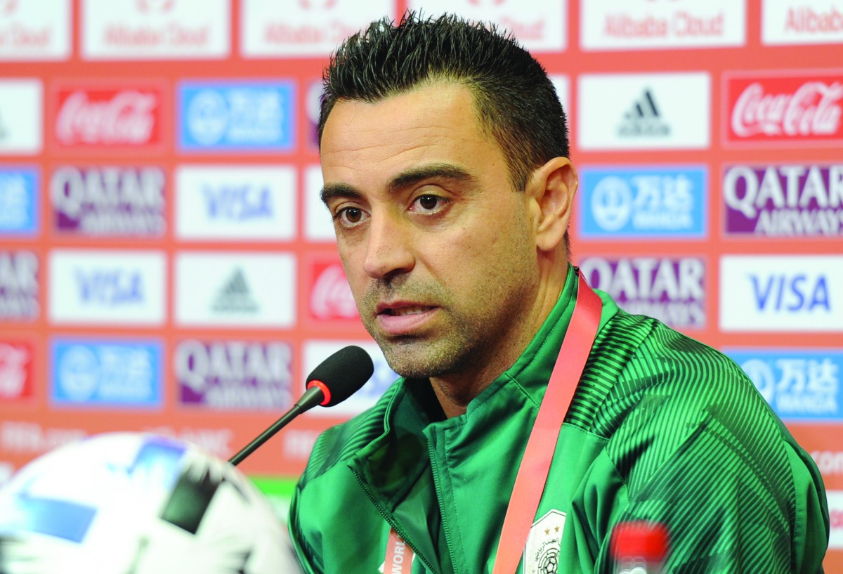 Al Sadd coach Xavi Hernandez speaks during a pre-match press conference yesterday. Pictures: Anwar Sadath