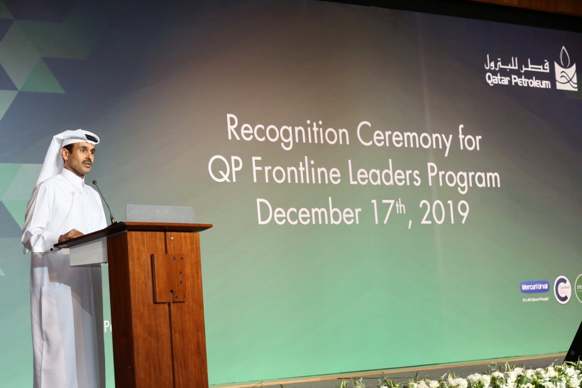 H E Saad Sherida Al Kaabi, the Minister of State for Energy Affairs, the President and CEO of Qatar Petroleum, addressing the concluding session of the specialised leadership program. 