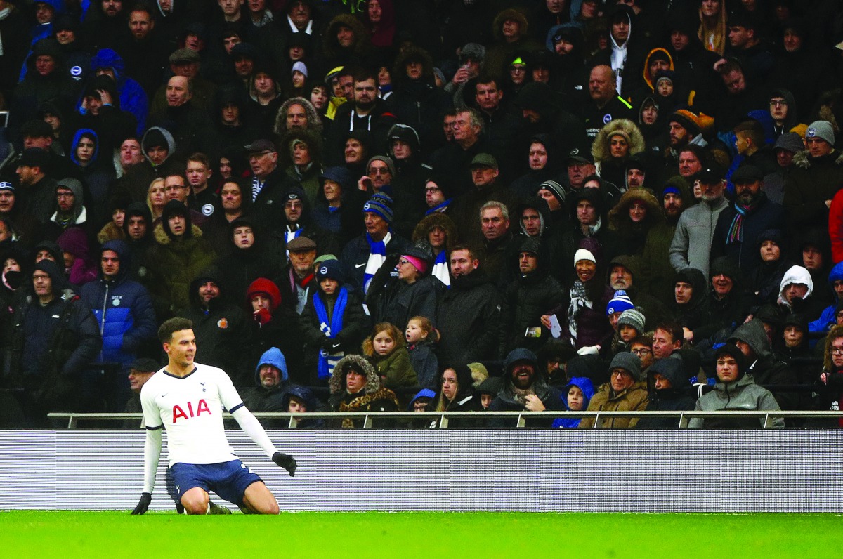 Tottenham Hotspur's Dele Alli celebrates scoring their second goal, Tottenham Hotspur v Brighton & Hove Albion, Tottenham Hotspur Stadium, London, Britain - December 26, 2019. Reuters/Hannah McKay