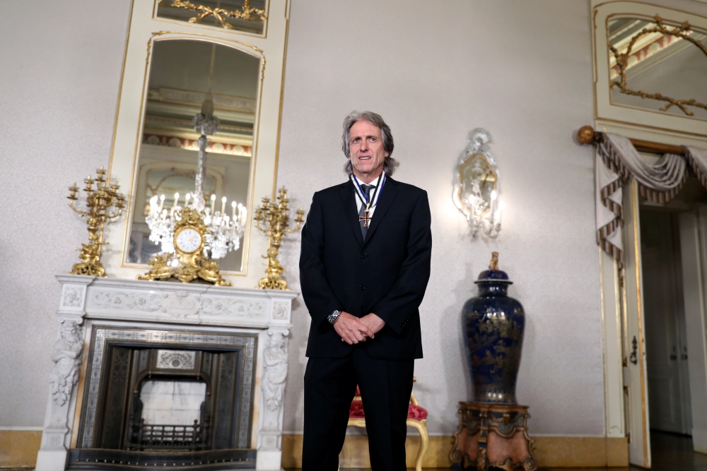 Coach Jorge Jesus talks to the press after being awarded with the Ordem do Infante D. Henrique  in Belem Palace, Lisbon, Portugal. December 30, 2019. REUTERS/Pedro Nunes
