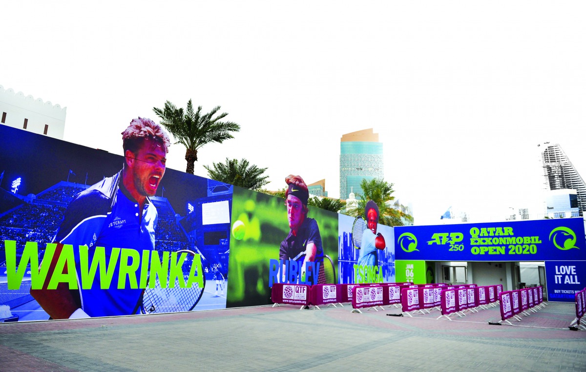 A general view outside the Khalifa International Tennis and Squash Complex ahead of the 2020 Qatar ExxonMobil Open yesterday. Pictures: SALIM MATRAMKOT