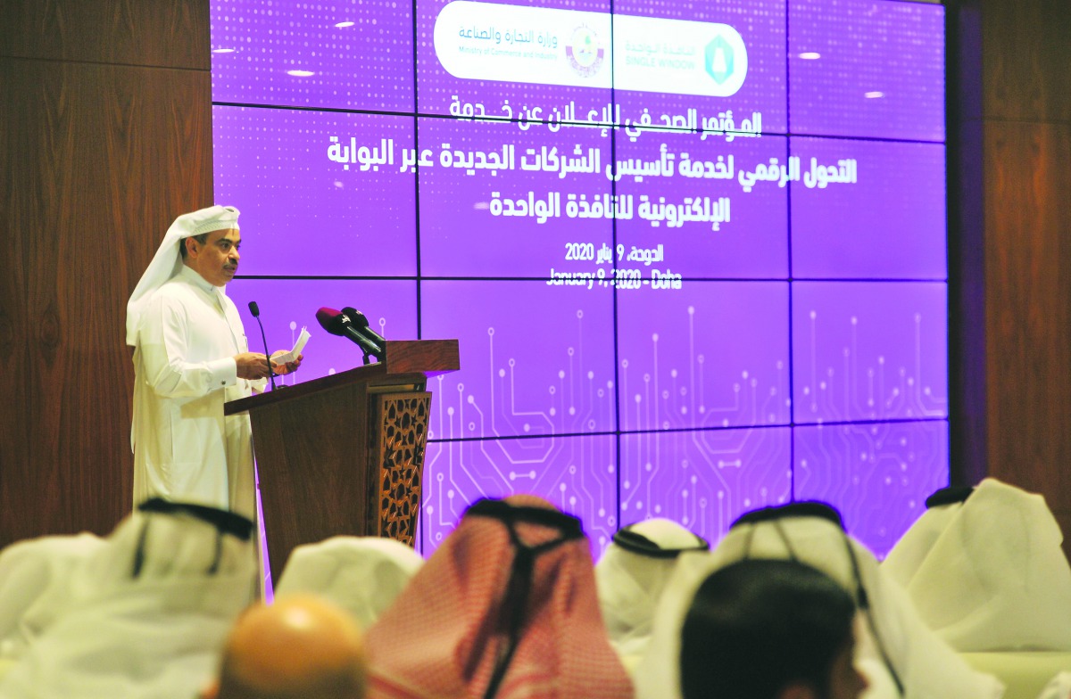 The Minister of Commerce and Industry, H E Ali bin Ahmed Al Kuwari, during a press conference by the Ministry of Commerce and Industry at the Ministry's headquarters, yesterday. Pic: Baher Amin/The Peninsula 