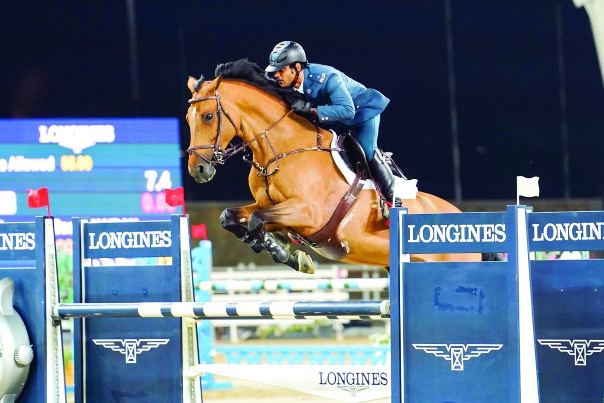 Kamil Sabitov guiding Quintendro over an obstacle during the Medium Tour competition of the fifth Round of Longines Hathab Equestrian Tour, in this file photo.