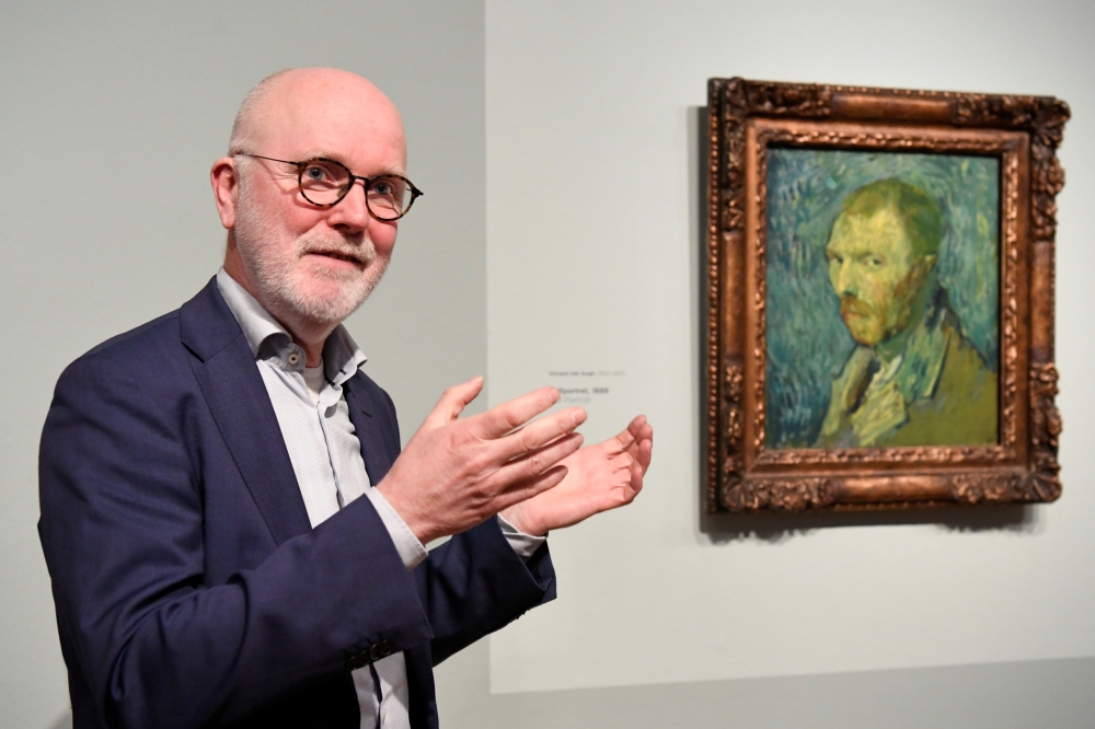 Senior researcher Louis van Tilborgh speaks about Dutch post-impressionist painter Vincent van Gogh's self-portrait, painted during a psychotic episode, at the Van Gogh Museum in Amsterdam, Netherlands January 20, 2020. REUTERS/Piroschka van de Wouw