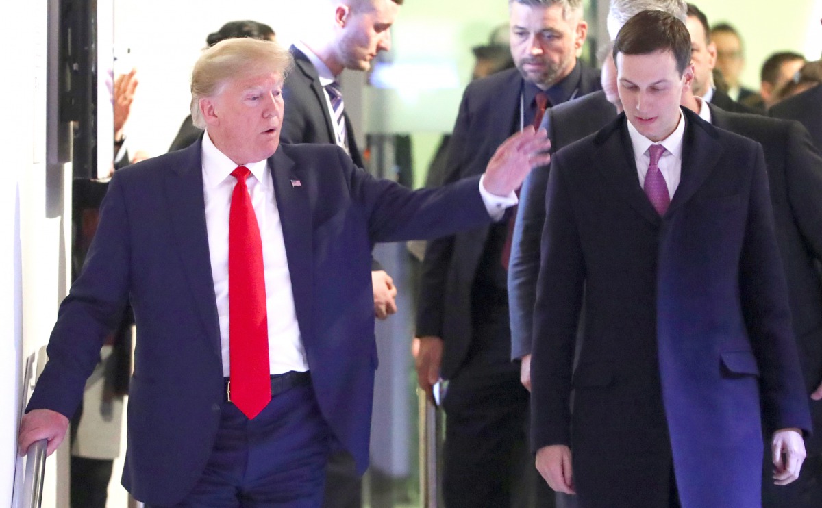 US President Donald Trump and White House senior advisor Jared Kushner leave the 50th World Economic Forum (WEF) annual meeting in Davos, Switzerland, January 22, 2020. Reuters/Denis Balibouse