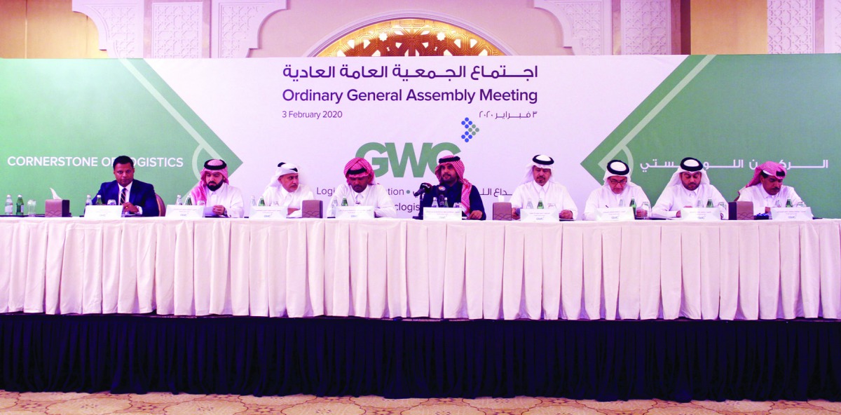GWC Chairman Sheikh Abdullah bin Fahad bin Jassem bin Jabor Al Thani (centre) and the Company’s Group CEO Ranjeev Menon (left) with other Board members, attending the GWC’s Annual General Meeting, which was held at the Kempinski Marsa Malaz Hotel at The P