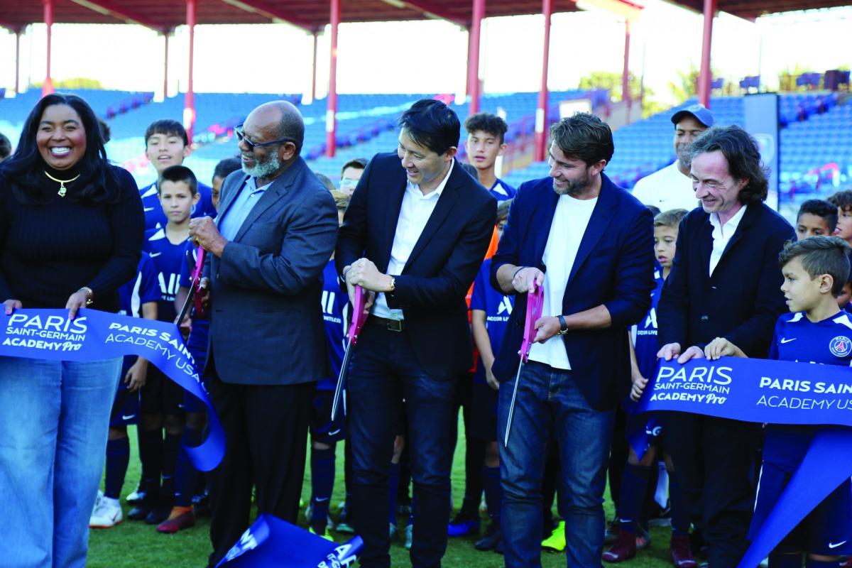 PSG Brand Diversification Director, Fabien Allègre, PSG Academy USA President, Ravy Truchot, club legend Maxwell Scherrer and other officials opening the new site of the Academy in Miami on Monday.