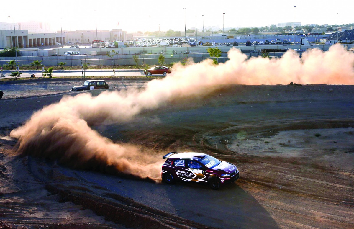 Nasser Saleh Al Attiyah and French co-driver Matthieu Baumel in action in their Autotek Volkswagen Polo GTI R5 yesterday during one of the six rounds of the Oman International Rally.

