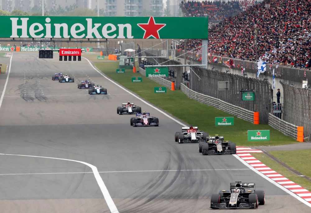 Formula One F1 - Chinese Grand Prix - Shanghai International Circuit, Shanghai, China - April 14, 2019 Haas' Romain Grosjean in action during the race REUTERS/Aly Song/File Photo