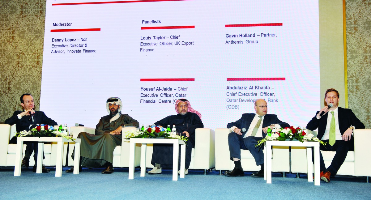 FROM LEFT: Dany Lopez, Non Executive Director & Adviser, Innovative Finance; Abdulaziz Al Khalifa, CEO of Qatar Development Bank (QDB); Yousuf  Mohamed Al Jaida, Chief Executive officer, QFC; Louis Taylor, Chief Executive Officer, UK Export Finance; and  