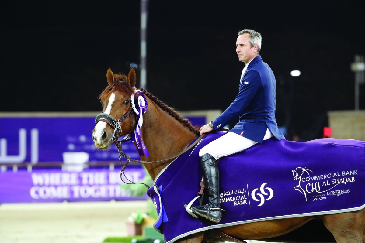 French show jumper Julien Epaillard arriving at the presentation ceremony after completing a hat-trick of wins within a span of two days in Doha.