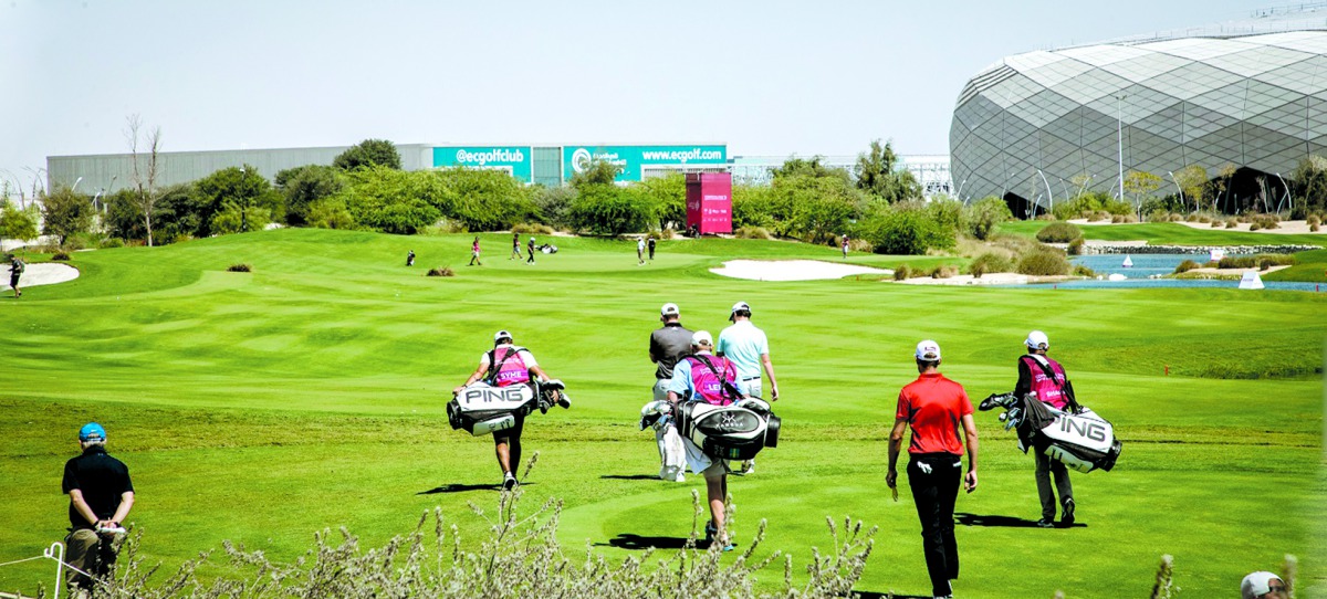 Golfers taking part in the 2020 Commercial Bank Qatar Masters at the brand new Education City Golf course yesterday. 