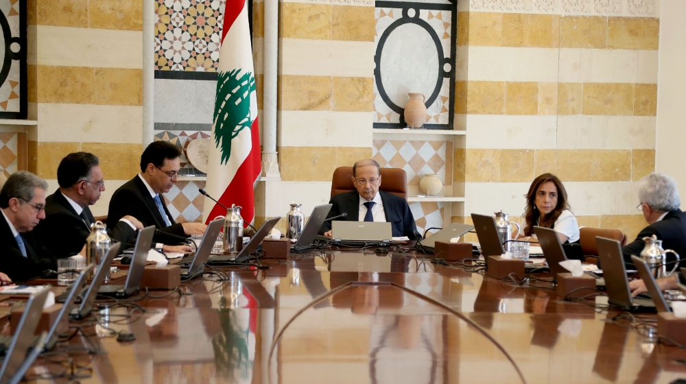 Lebanon's President Michel Aoun (C) heading a ministerial council at the presidential palace in Baabda, east of the capital Beirut on March 7, 2020.