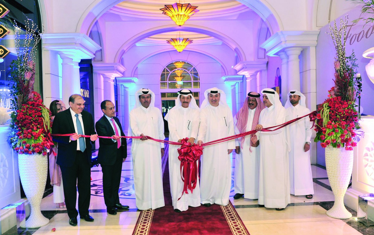 Sheikh Abdulla bin Jabor Al Thani, Chairman, Commerical Bank; Omar Hussain Ibrahim Al Fardan, Managing Director, Commercial Bank; Joseph Abraham, CEO of Commercial Bank and other officials, during the opening of Le Boulevard at Al Sadd recently. Pic: Bahe