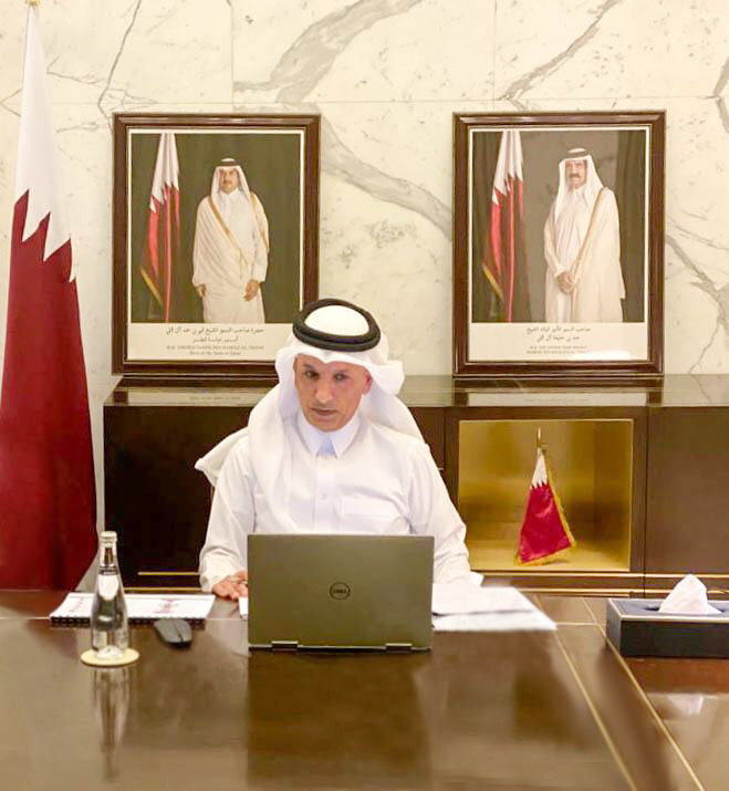 H E Ali Shareef Al Emadi, Minister of Finance, participating in the meeting, online.
