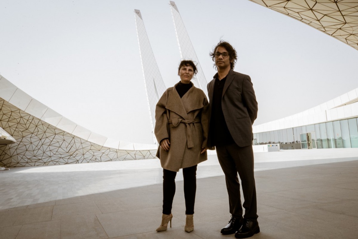 Ali Mangera and Ada Yvars Bravo visiting Minaretein (Education City Mosque), which they designed.