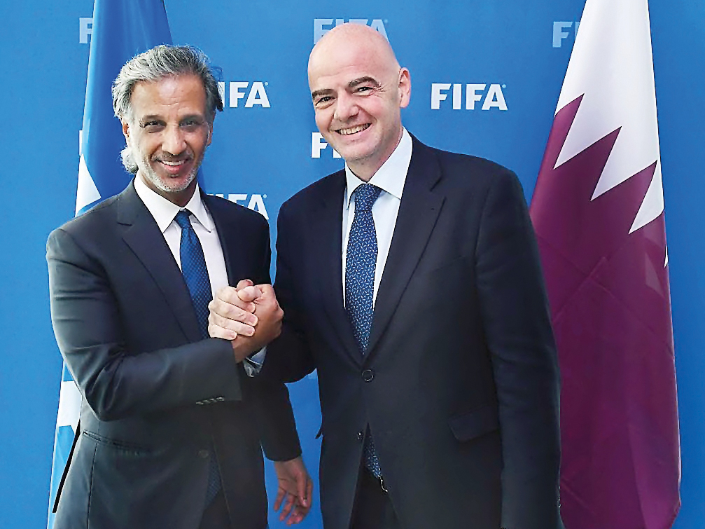 Qatar Football Association  President, Sheikh Hamad bin Khalifa Al Thani with FIFA President Gianni Infantino are seen in this file photo. 
